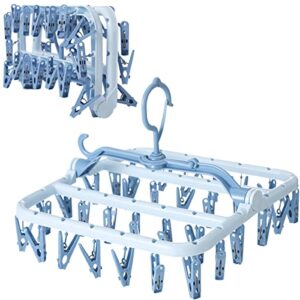 foshine clothes drying racks foldable clip hangers drip hanger plastic with 32 drying clips wind-proof hook underwear hanger with clips plastic laundry clip for socks bras blue (blue)