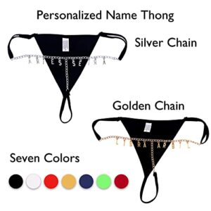 Personalized Sexy Waist Chain Thong for Women Custom Name Letter Jewelry G-string Golden Chain Black Panties Birthday Gift for Her