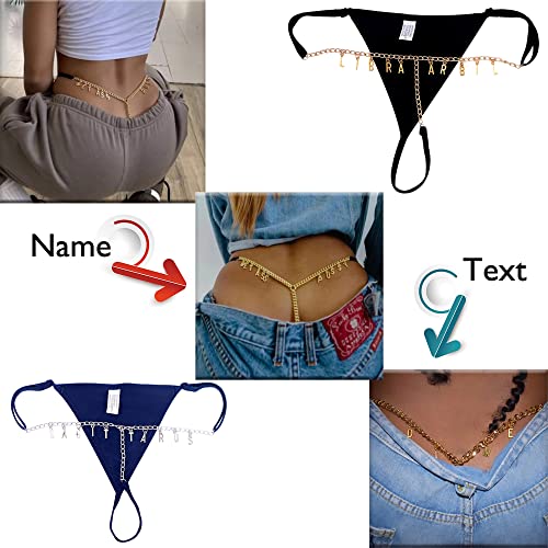 Personalized Sexy Waist Chain Thong for Women Custom Name Letter Jewelry G-string Golden Chain Black Panties Birthday Gift for Her