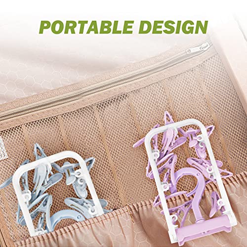 Clothes Drying Hanger with 12 Clips, 2 Pack Small Folding Portable Hanging Drying Rack,Drip Foldable Hanging Rack, 360° Rotatable Hook for Drying Towels Bras Baby Clothes Gloves Plastic