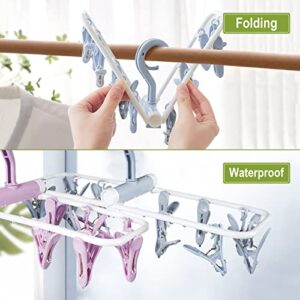 Clothes Drying Hanger with 12 Clips, 2 Pack Small Folding Portable Hanging Drying Rack,Drip Foldable Hanging Rack, 360° Rotatable Hook for Drying Towels Bras Baby Clothes Gloves Plastic