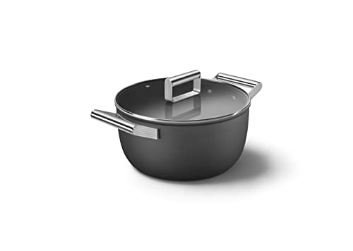 SMEG 8 PC Non Stick Cookware Set Black, 3 QT Sauce pan w/lid, 4 QT Deep Pan, 9.5" Fry Pan, 11" Fry Pan, 5 Qt Casserole