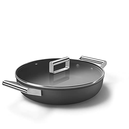 SMEG 8 PC Non Stick Cookware Set Black, 3 QT Sauce pan w/lid, 4 QT Deep Pan, 9.5" Fry Pan, 11" Fry Pan, 5 Qt Casserole