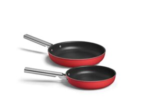 smeg 2 pc non stick cookware set red 9.5" fry pan 11" fry pan