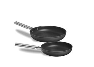 smeg 2 pc nonstick fry pan set black, 9.5" frypan 11" frypan