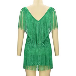 Ruziyoog Fashion Dress for Women Elegant Tassels Sequin Fringe Flapper Dresses Sexy Spaghetti Straps Mini Dancewear Dress