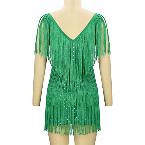 Ruziyoog Fashion Dress for Women Elegant Tassels Sequin Fringe Flapper Dresses Sexy Spaghetti Straps Mini Dancewear Dress