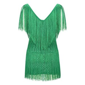 Ruziyoog Fashion Dress for Women Elegant Tassels Sequin Fringe Flapper Dresses Sexy Spaghetti Straps Mini Dancewear Dress