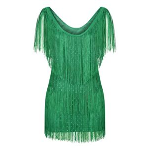 Ruziyoog Fashion Dress for Women Elegant Tassels Sequin Fringe Flapper Dresses Sexy Spaghetti Straps Mini Dancewear Dress