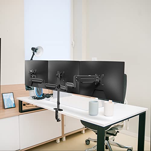 suptek Triple Monitor Stand - 3 Monitor Mount with Gas Spring Monitor Arm Fit Three 17 to 32 inch Flat/Curved LCD Computer Screens with Clamp, Black MD8003