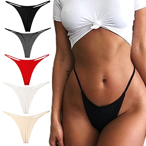 MEIDAYAI G-String Thongs for Women Sexy Underwear Low Rise Hipster Panties 5 Pack Breathable Stretch T-back Underpants S-XL