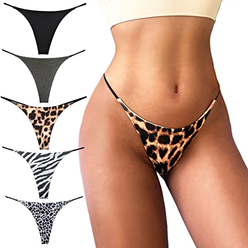 MEIDAYAI G-String Thongs for Women Sexy Underwear Low Rise Hipster Panties 5 Pack Breathable Stretch T-back Underpants S-XL