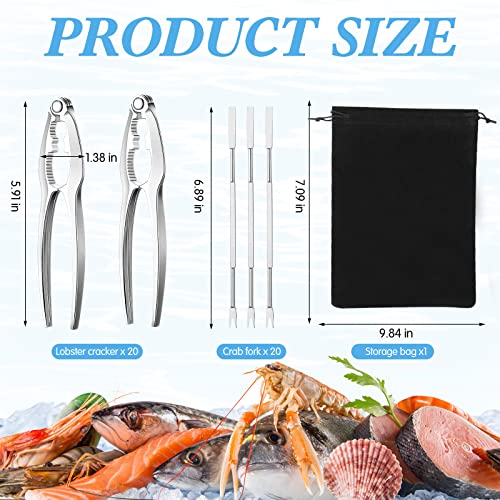 41 Pcs Seafood Tools Set Including Lobster Crackers, Stainless Steel Seafood Forks and Storage Bag, Nut Cracker Set Lobster Crackers Opener Shellfish for Kitchen Seafood Party Supplies