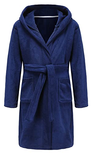 E.W Apparel Kids Boys Girls Hooded Towelling Bathrobe Dressing Gown 100% Cotton Terry Towel Soft Terry Cloth Robe 5-16 Years(Navy,7-8 Years), 2022-09-13