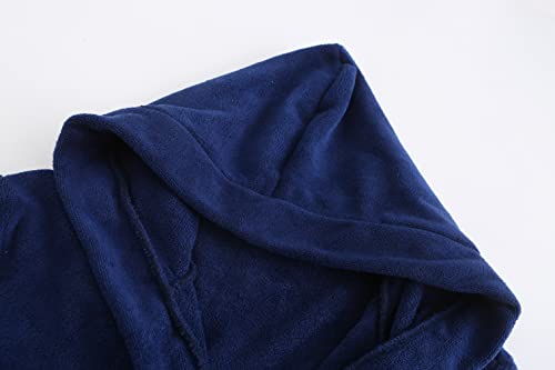 E.W Apparel Kids Boys Girls Hooded Towelling Bathrobe Dressing Gown 100% Cotton Terry Towel Soft Terry Cloth Robe 5-16 Years(Navy,7-8 Years), 2022-09-13