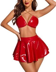 avidlove cosplay lingerie for women sexy bunny costume latex 4pack ring chain linked cut-out halloween outfit set(red,xl)