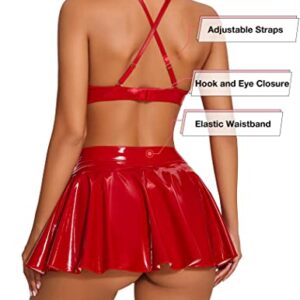 Avidlove Cosplay Lingerie for Women Sexy Bunny Costume Latex 4pack Ring Chain Linked Cut-out Halloween Outfit Set(Red,XL)