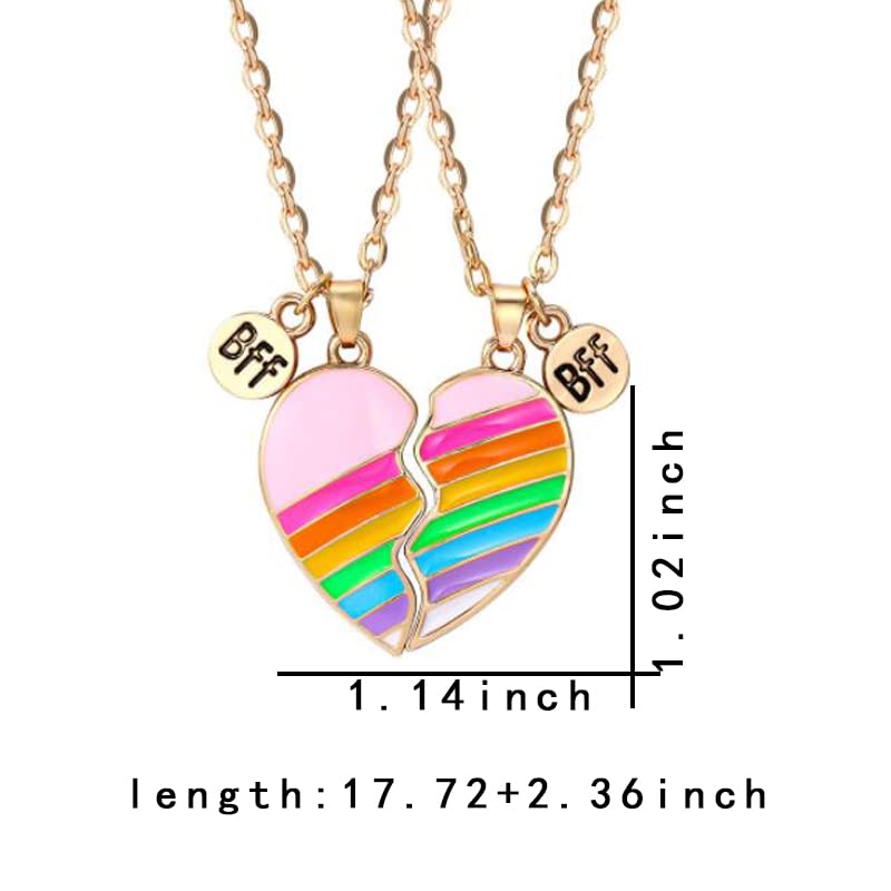 BFF Best Friend Necklace for 2 Girls Bestie Birthday Gifts for Women Friendship Friends Christmas Gift Rainbow Heart Puzzle Matching Necklaces for Best Friends