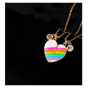 BFF Best Friend Necklace for 2 Girls Bestie Birthday Gifts for Women Friendship Friends Christmas Gift Rainbow Heart Puzzle Matching Necklaces for Best Friends