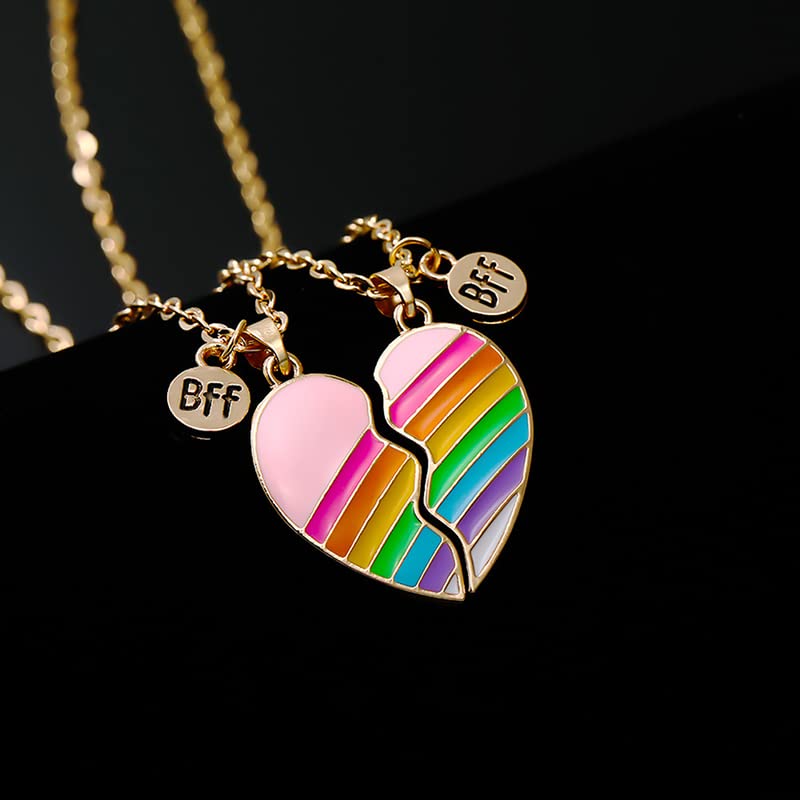 BFF Best Friend Necklace for 2 Girls Bestie Birthday Gifts for Women Friendship Friends Christmas Gift Rainbow Heart Puzzle Matching Necklaces for Best Friends