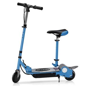 maxtra e120 electric scooter with seat for kids ages 6-12, 60 mins long battery life, removable seat 2 riding styles, 155lbs max load, navy blue (ml-44gdrs-es-e120)