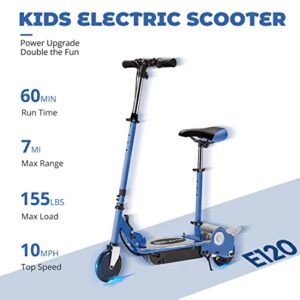 MAXTRA E120 Electric Scooter with Seat for Kids Ages 6-12, 60 Mins Long Battery Life, Removable Seat 2 Riding Styles, 155lbs Max Load, Navy Blue (ML-44GDRS-ES-E120)