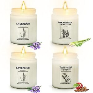 candles for home scented, 4 pack scented candles gifts for women 28 oz 200 hour long lasting natural soy candles, lavender, lemongrass & eucalyptus, apple cinnamon 3 scents