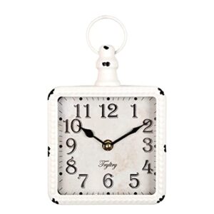 TRYLTRY Retro Rectangle Small Wall Clock, Battery Operated Silent White Vintage Decor Wall Clocks, Antique Old Design Style, for Farmhouse,Kitchen,Bedroom,Bathroom White Rectangle