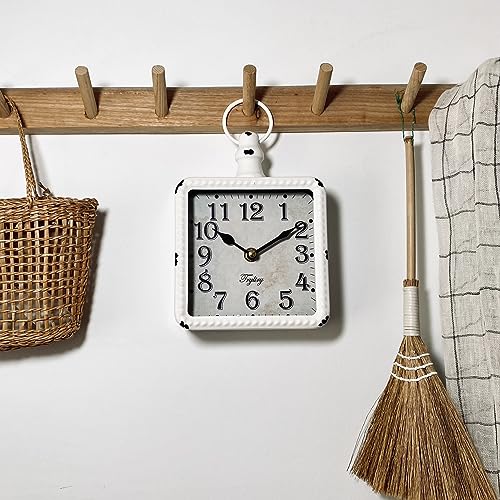 TRYLTRY Retro Rectangle Small Wall Clock, Battery Operated Silent White Vintage Decor Wall Clocks, Antique Old Design Style, for Farmhouse,Kitchen,Bedroom,Bathroom White Rectangle