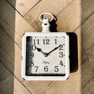 TRYLTRY Retro Rectangle Small Wall Clock, Battery Operated Silent White Vintage Decor Wall Clocks, Antique Old Design Style, for Farmhouse,Kitchen,Bedroom,Bathroom White Rectangle