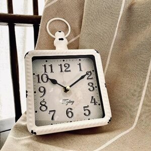 TRYLTRY Retro Rectangle Small Wall Clock, Battery Operated Silent White Vintage Decor Wall Clocks, Antique Old Design Style, for Farmhouse,Kitchen,Bedroom,Bathroom White Rectangle