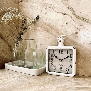 TRYLTRY Retro Rectangle Small Wall Clock, Battery Operated Silent White Vintage Decor Wall Clocks, Antique Old Design Style, for Farmhouse,Kitchen,Bedroom,Bathroom White Rectangle