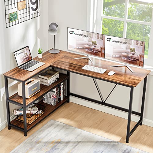 GreenForest Large L Shaped Desk 55x39.4 inch Reversible Corner Gaming Computer Desk and File Cabinet 2 Drawers Wooden Vertical Filing Cabinet with Lock