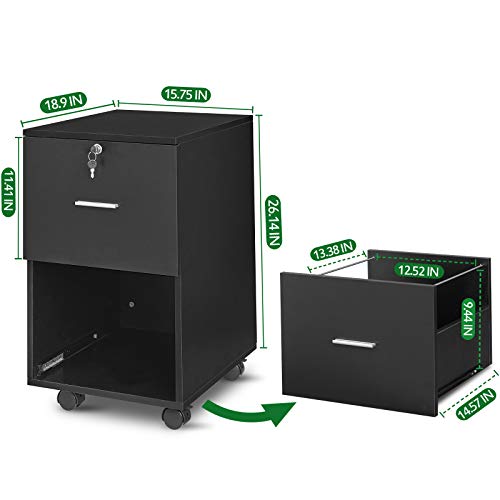 GreenForest Large L Shaped Desk 55x39.4 inch Reversible Corner Gaming Computer Desk and File Cabinet 2 Drawers Wooden Vertical Filing Cabinet with Lock