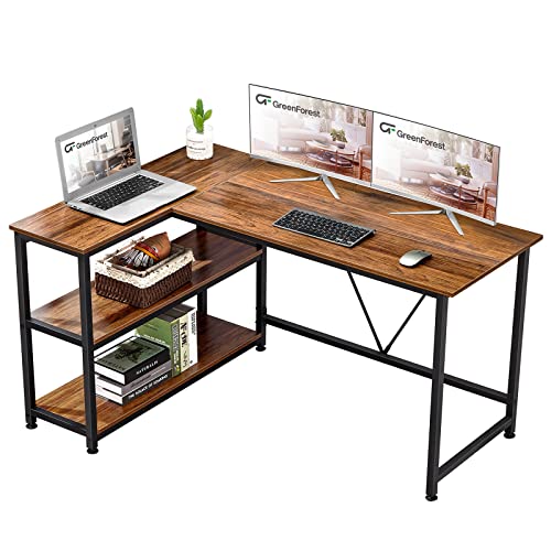 GreenForest Large L Shaped Desk 55x39.4 inch Reversible Corner Gaming Computer Desk and File Cabinet 2 Drawers Wooden Vertical Filing Cabinet with Lock