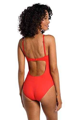 La Blanca Women's Island Goddess Twist Keyhole One Piece Swimsuit, Cherry, 10