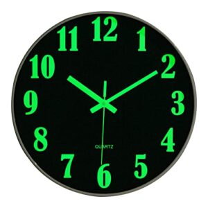 nesifee 12 inch glow in the dark wall clock,night light wall clock,silent non-ticking, battery operated wall clocks for for living room kitchen office bedroom