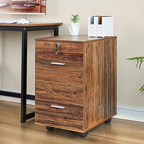 GreenForest L Shaped Desk 47 inch Small Size Corner Desk with Storage Shelf and File Cabinet 2 Drawers Wooden Vertical Filing Cabinet with Lock