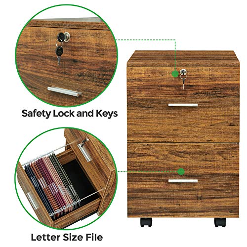 GreenForest L Shaped Desk 47 inch Small Size Corner Desk with Storage Shelf and File Cabinet 2 Drawers Wooden Vertical Filing Cabinet with Lock