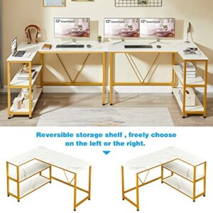 GreenForest L Shaped Desk 47 inch Small Size Corner Desk with Storage Shelf and File Cabinet 2 Drawers Wooden Vertical Filing Cabinet with Lock