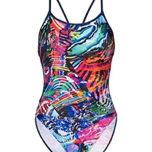 Arena Women's Standard Swimsuit Lace Back Allover, Navy-Multi, 38