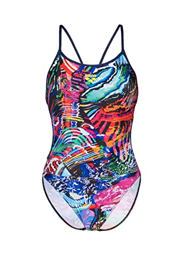 Arena Women's Standard Swimsuit Lace Back Allover, Navy-Multi, 38