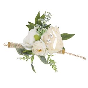 wrist corsage wristlet band bracelet for wedding bride wrist flower artificial flower decorative white roses and green leaves for wedding party