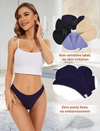 Sunm Boutique 5 Pack Seamless Thongs for Women No Show Thongs Nylon Stretch Thong Panties Underwear S-XL