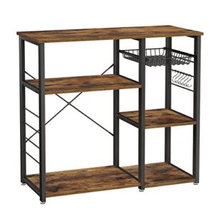 VASAGLE Dining Table Set, Bar Table and Chairs Set, Rustic Brown and Black & ALINRU Kitchen Baker’s Rack, Coffee Bar, Microwave Oven Stand, with Steel Frame, Wire Basket, 6 Hooks, 35.4", Rustic Brown