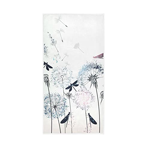 OTVEE Elegant Dandelions and Dragonflies Towel Washcloth 30x15 Inch Polyester Fingertip Towel for Home Bathroom Decor