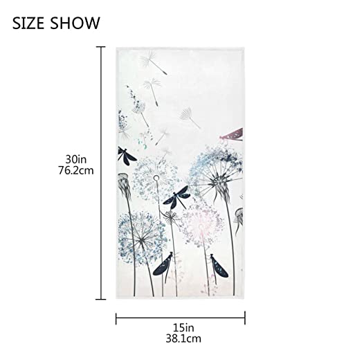 OTVEE Elegant Dandelions and Dragonflies Towel Washcloth 30x15 Inch Polyester Fingertip Towel for Home Bathroom Decor
