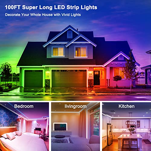 Kyoholink 100ft Bluetooth Led Strip Lights (2 Rolls of 50ft), Music Sync Smart Lighting Strips with App Control, Color Change 5050 Led Light for Bedroom, Living Room, Kitchen, Party Decoration