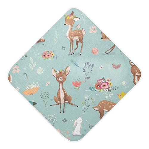 Pigsaly Deer Hare Rabbit Flower Hooded Baby Towel Bird Butterfly Baby Bath Towel Unisex Soft Organic Cotton Washcloths Toddlers Shower Gifts for Boys Girls Newborn 30 x 30 in