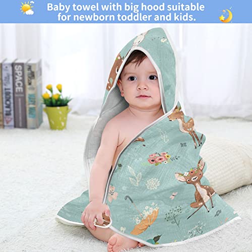 Pigsaly Deer Hare Rabbit Flower Hooded Baby Towel Bird Butterfly Baby Bath Towel Unisex Soft Organic Cotton Washcloths Toddlers Shower Gifts for Boys Girls Newborn 30 x 30 in